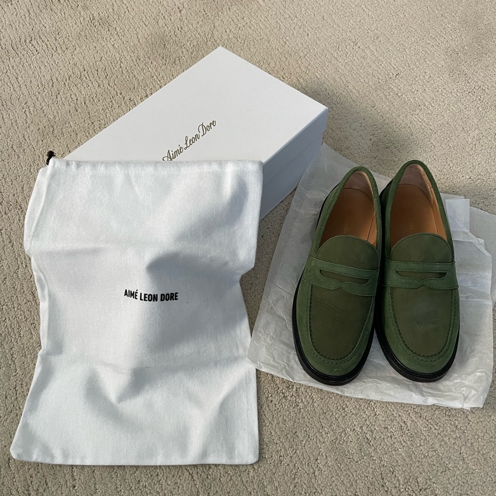 Aime Leon Dore suede loafers green